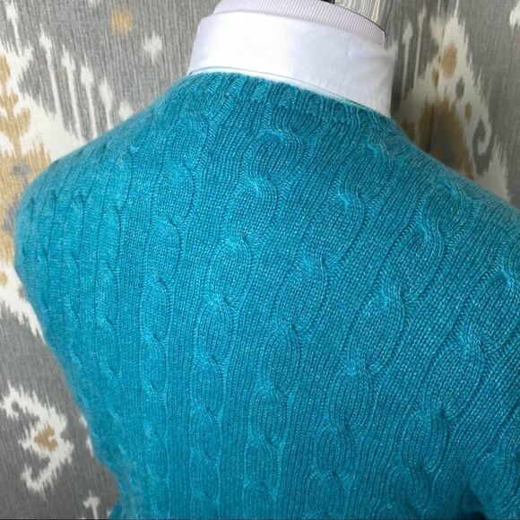 Polo Ralph Lauren Teal Green Cashmere Cable Knit Crew Neck Sweater - Picture 5 of 16